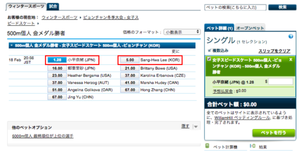 ウィリアムヒル　スポーツベッティング　オリンピック